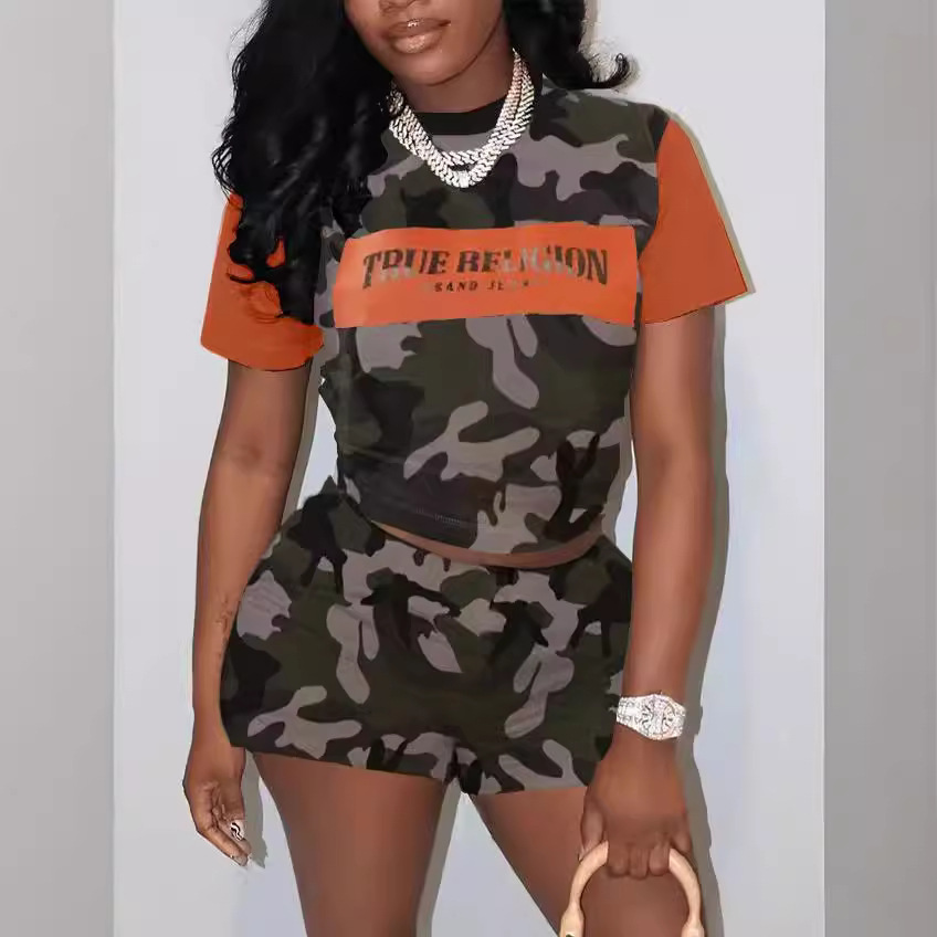 Fashion printed suit short sleeve women's two piece set