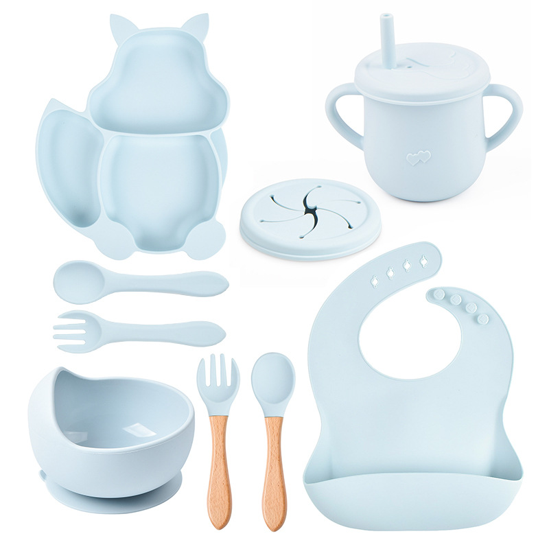 Spot Squirrel Silicone Tableware Baby Silicone Food Supplemental Set Baby Fork Spoon Integrated Silicone Dinner Plate Set