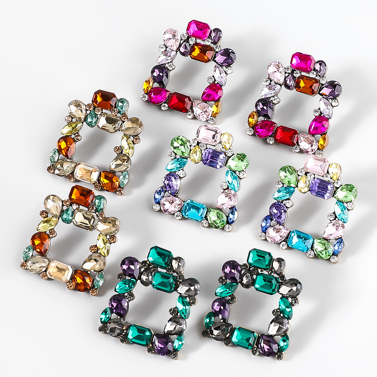 歐美時尚個性合金鑲鑽水鑽方形耳環你超閃派對跨境耳飾品earrings