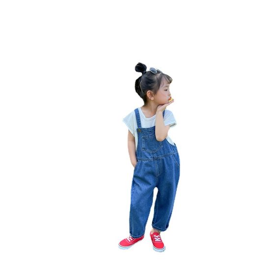 Korean version of children's clothing children's suspenders 2025 spring and autumn summer western style casual big pocket Denim pants for boys and girls