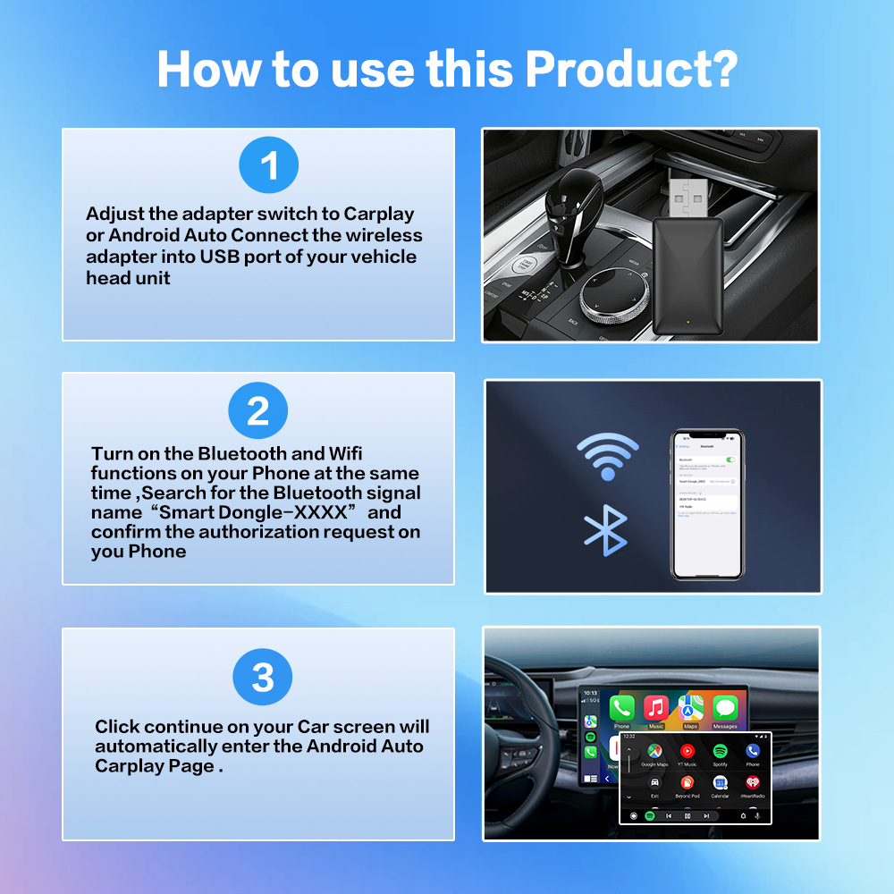 Original car wired to wireless Carplay 2-in -1 to wireless Android Auto for Apple Android phones