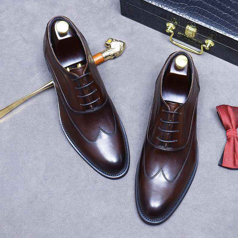 Wholesale Cowhide Leather Business Dress Handmade Oxford Groom Wedding Shoes Men's British Lace-Up Casual Inner Height Increasing Men's Shoes