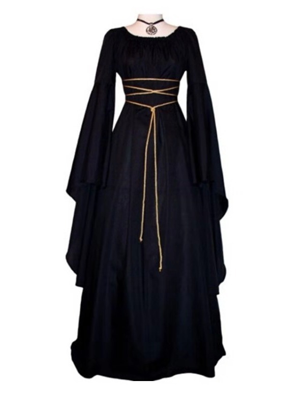 2023 New party long sleeve round neck belt irregular women's dress Halloween vintage clothing
