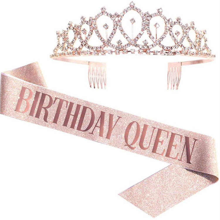 Spot Birthday Shiny Crown Girl Rhinestone Hair Band Belt Queen Etiquette Belt Birthday Decoration Party Supplies