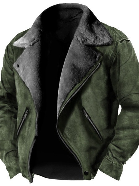 Cross-border AliExpress independent station European and American men's plus size winter casual solid color lapel zipper jacket jacket