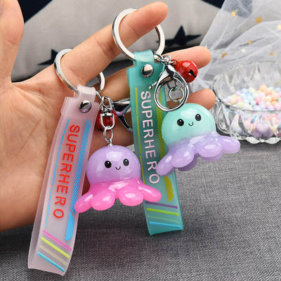 Creative Octopus with Light Acrylic Keychain Cartoon Octopus Doll Luminous Pendant Couple Car Key Chain