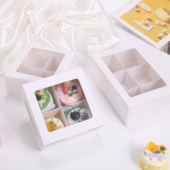 Window transparent 4-grain cup cake packing box white six-palace box afternoon tea dessert box direct sales