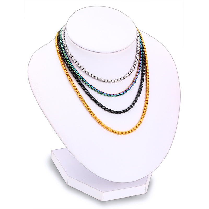 Square Pearl Chain Titanium Steel Men's Necklace 304 Stainless Steel Chain 18K Gold Women's Necklace Furnace Vacuum Plating Black