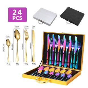 Cross-border Stainless Steel 1010 Knife, Fork and Spoon 24 Pieces Set Titanium Plated Western Food Tableware Gift Boxes Amazon Foreign Trade Gifts
