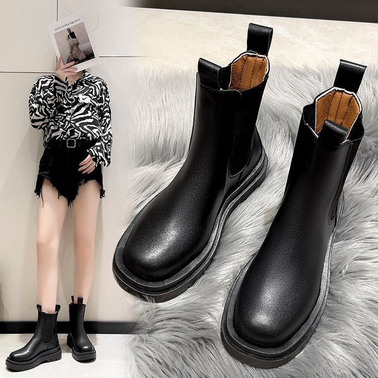 Martin Boots Women's Autumn 2022 New British-style Mid-length Boots Thick Bottom Cecil Short Boots ins Fashionable Smoke Boots