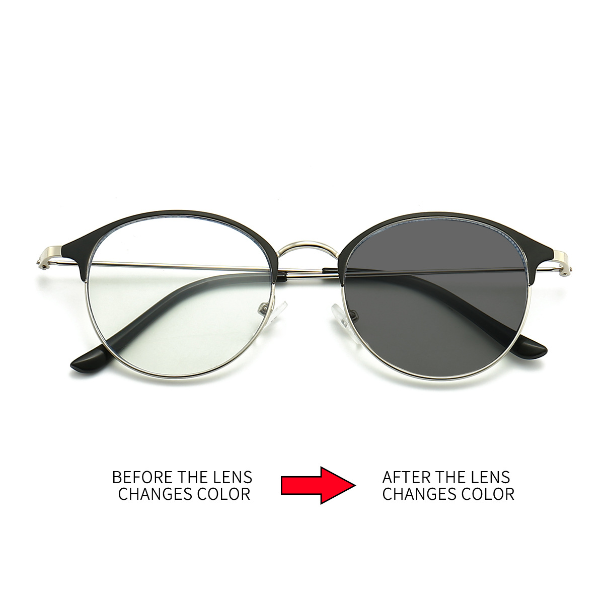 2021 new anti-blue light changing gray color changing plain glasses men and women myopia 1920 metal steel leather eyebrows 9180