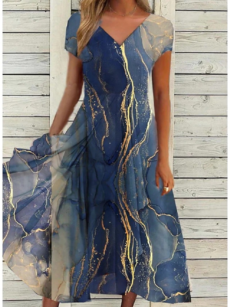 2022 Cross-border European and American Summer New Women's Dress Urban Casual Fashion Knitted Stitching Women's Dress