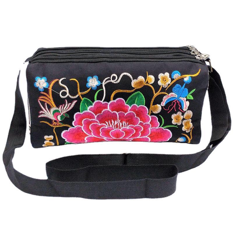 2023 New Yunnan Ethnic Style Embroidery Bag Crossbody Bag Three-zipper Double-sided Embroidery Bag Women's Shoulder Crossbody Bag