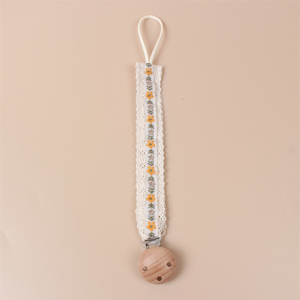 ins Baby Embroidered Pacifier Chain Baby's Tooth Gel Small Toy Anti-dropping Chain Lace Beech Nipple Clip Lanyard