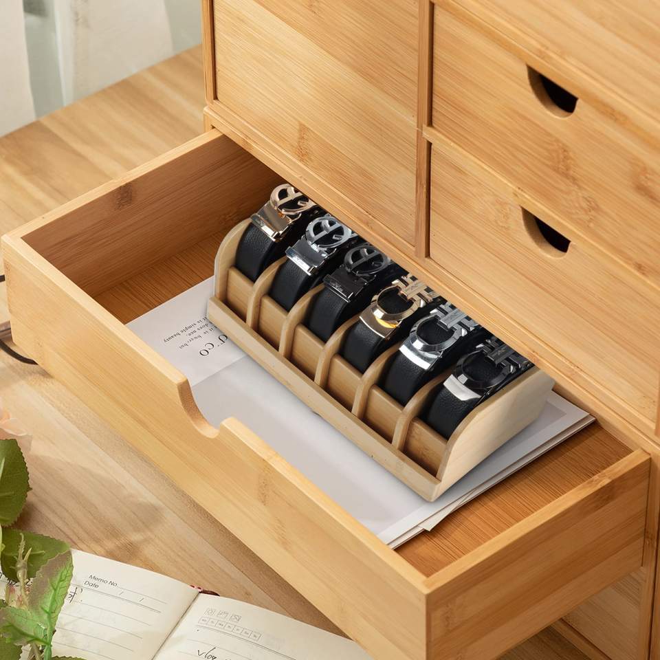 Belt storage box wooden men's belt tie display box wooden multi-grid format organizing storage wooden box