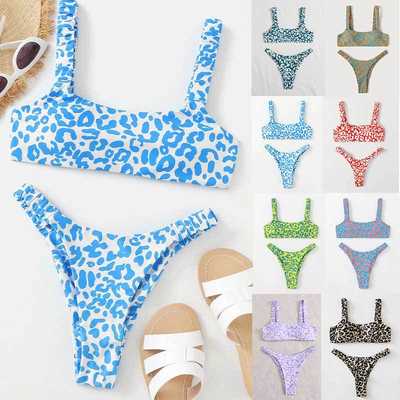 New European and American Style Sexy Fashion Multicolor High Waist Printed Split bikini Swimsuit Women Swimsuit bikini