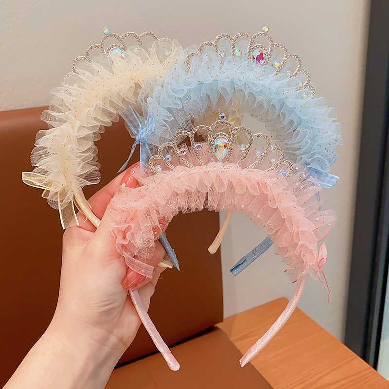 兒童發箍網紗亮片皇冠發卡頭飾女童超仙蕾絲髮飾寶寶公主王冠頭箍