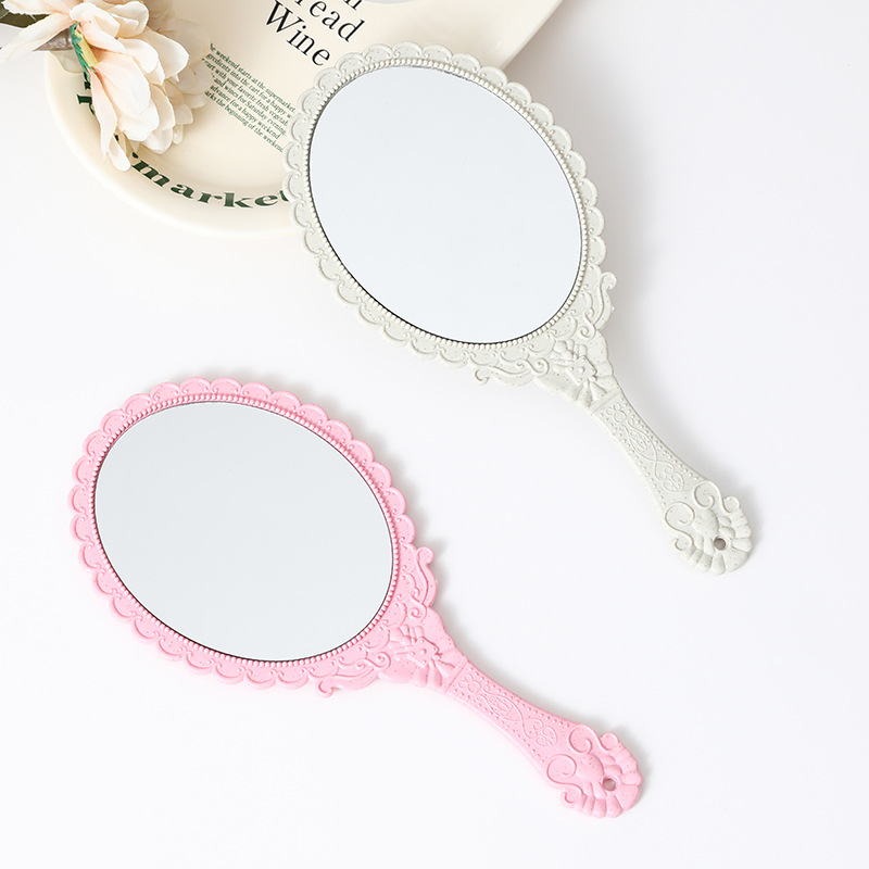 Wheat straw handle makeup mirror retro European pattern large handheld mirror portable factory wholesale mirror