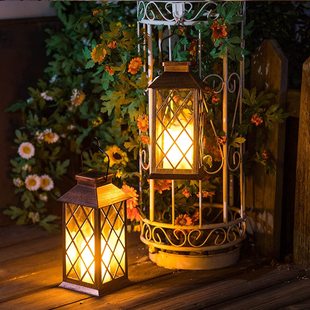 Factory Direct outdoor solar iron wind lamp garden courtyard landscape decorative lamp European Candle Glass wind lamp