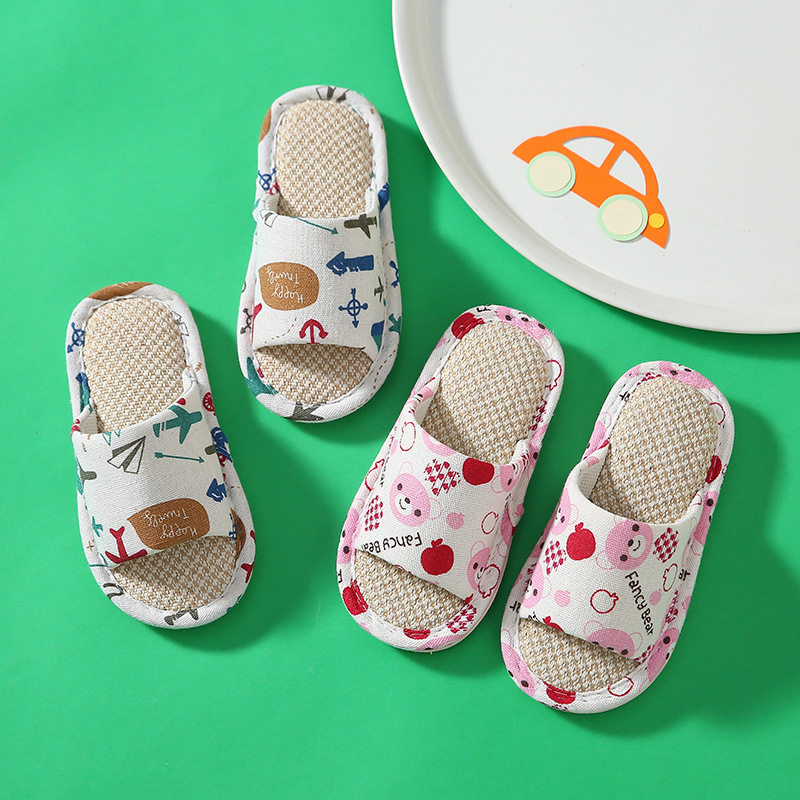 Linen Slippers for Boys and Girls Spring and Summer Soft Bottom Indoor Non-Slip Wear-Resistant Household Baby Cotton Linen Slippers Spring and Autumn for Men