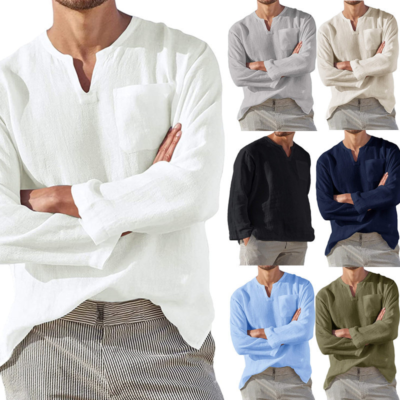 2024 cross-border foreign trade e-commerce new Amazon independent station men's shirt new long sleeve lapel men's shirt