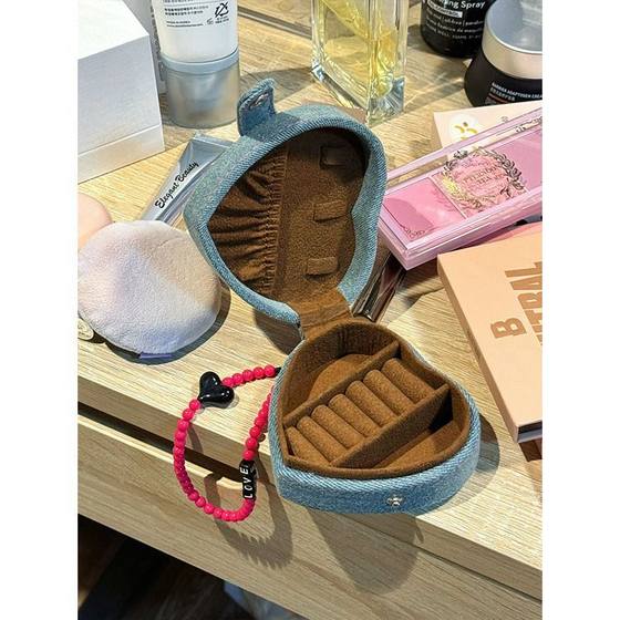 Heart-shaped cake mini jewelry box vintage Denim portable ring jewelry storage travel gift
