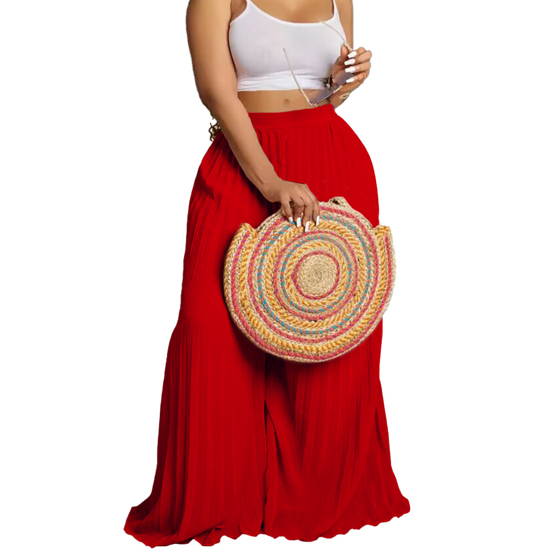 C8536 Cross-border Independent Station New Summer European and American Women's Fashion Elegant Pleated Trousers High Waist Foreign Trade Wide Leg Pants