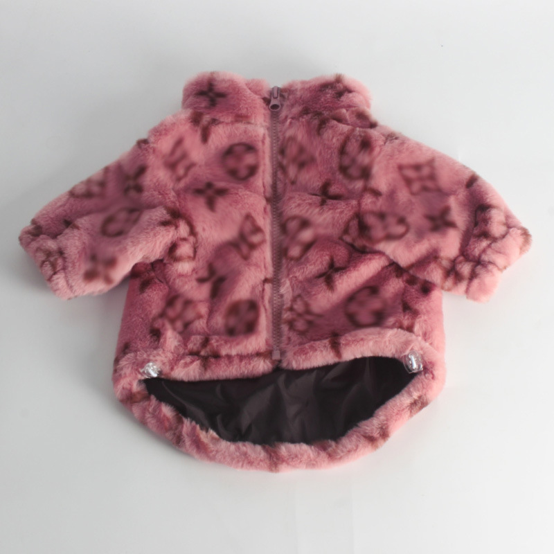 Foreign Trade Cross-border Three-color Fur Double-layer Thickened Zipper Jacket Autumn and Winter Pet Clothes Dog Fadou Clothing