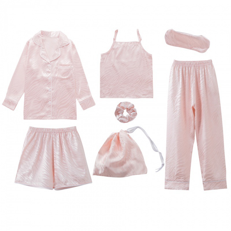 Foreign trade Europe and the United States girls seven-piece pajamas long sleeve silk strap striped home clothes suit wholesale