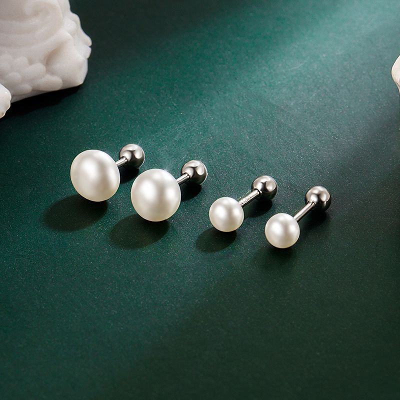 Freshwater pearl stud earrings female screw twist stud earrings sweet single Pearl exquisite Japanese girl temperament simple small