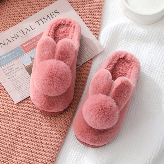 Cotton slippers women's winter thick-soled non-slip three-dimensional plush warm home indoor couple cute outer wear bag heel confinement shoes