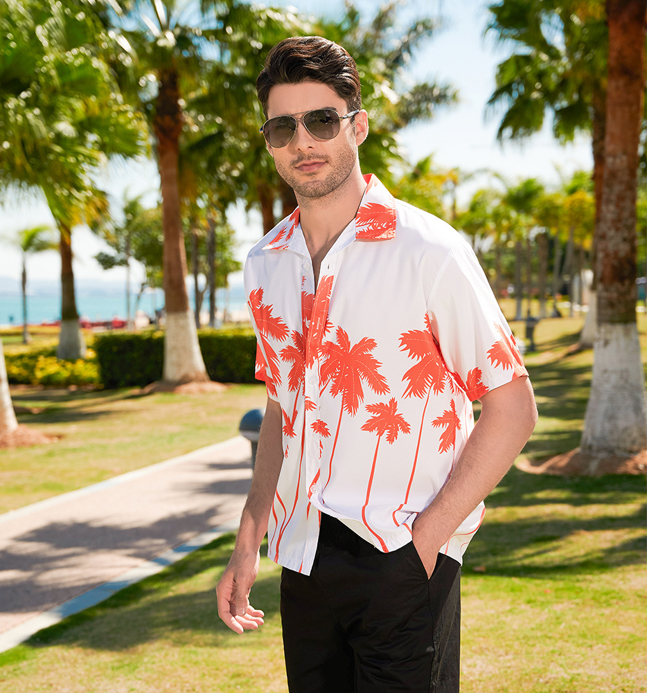 Hawaiian Style Seaside Floral Beach Summer Thin Fashionable Loose Casual Vacation Shirt Floral Shirt Men's Short Sleeve