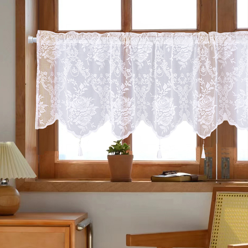 Factory Direct sales fine woven gauze curtain lace wear Rod small short curtain tassel finished short curtain foreign trade cross-border