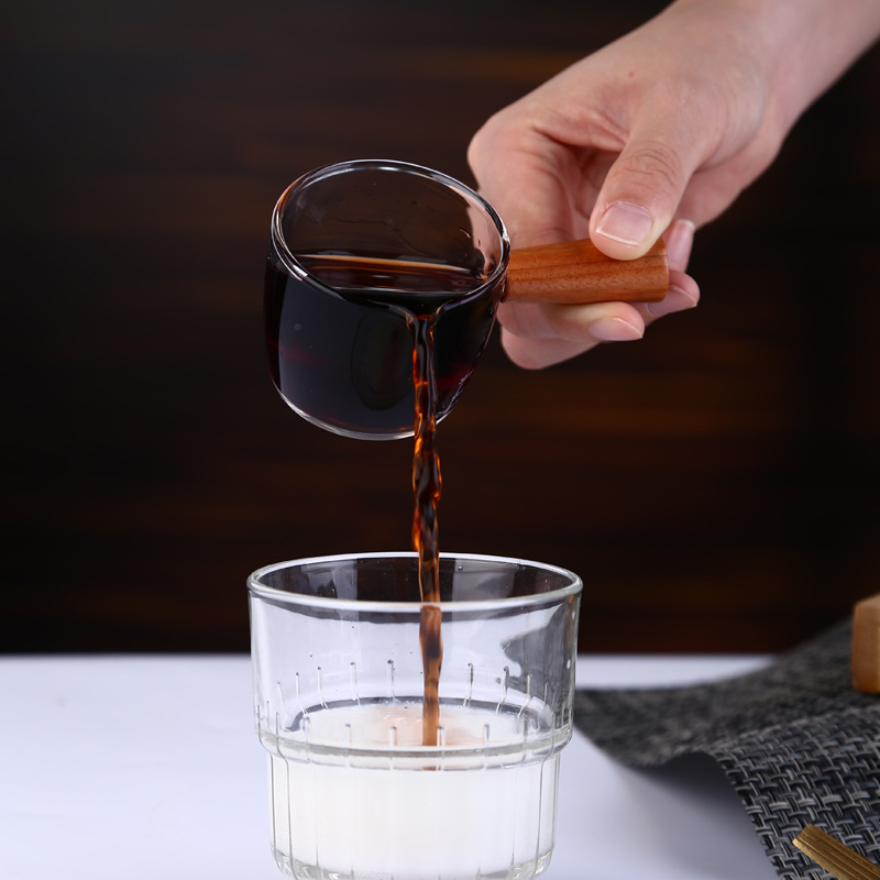 Household Italian wooden handle glass small Milk Cup outdoor mini creative scale Milk Cup western restaurant small sauce bucket seasoning Cup