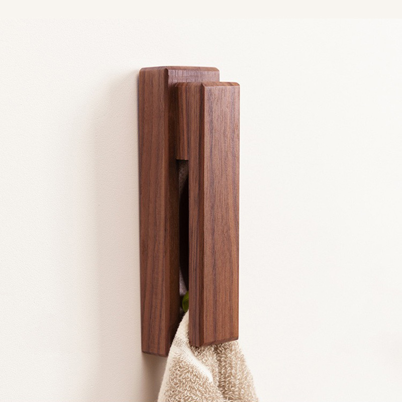 In stock Nordic wooden hook simple coat and hat towel rack solid wood punch-free door rear sticky hook wall-mounted hook