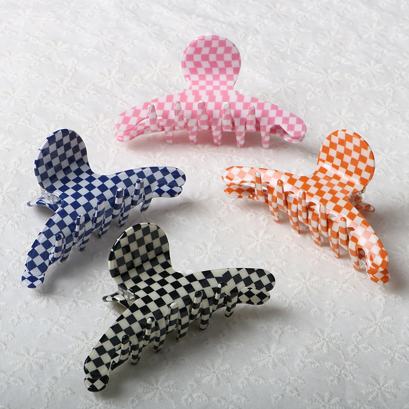 Factory Direct selling popular Plaid clip Net red hair claw shark hair comb houndstooth acetate hairpin