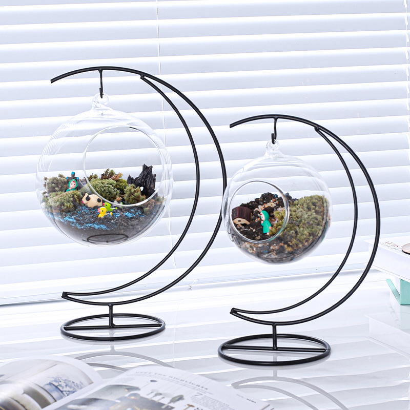 Moon Micro Landscape Glass Bottle Iron Bracket Bottle Hanger Iron Bracket Iron Rack Cradle Doll Hanger