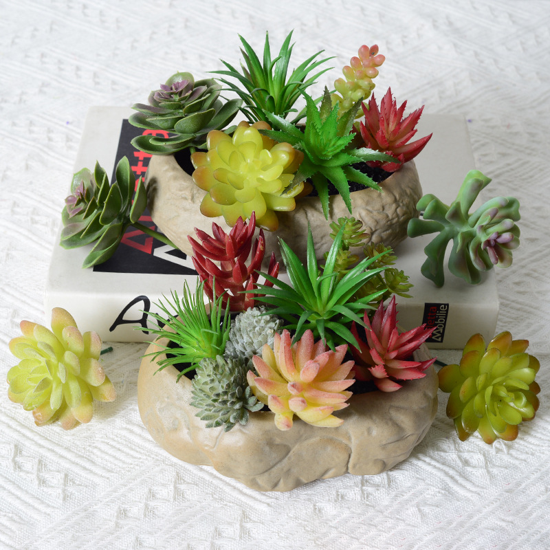 Simulation succulent bonsai flocking mini artificial fake succulent accessories green plant wall DIY home decoration ornaments