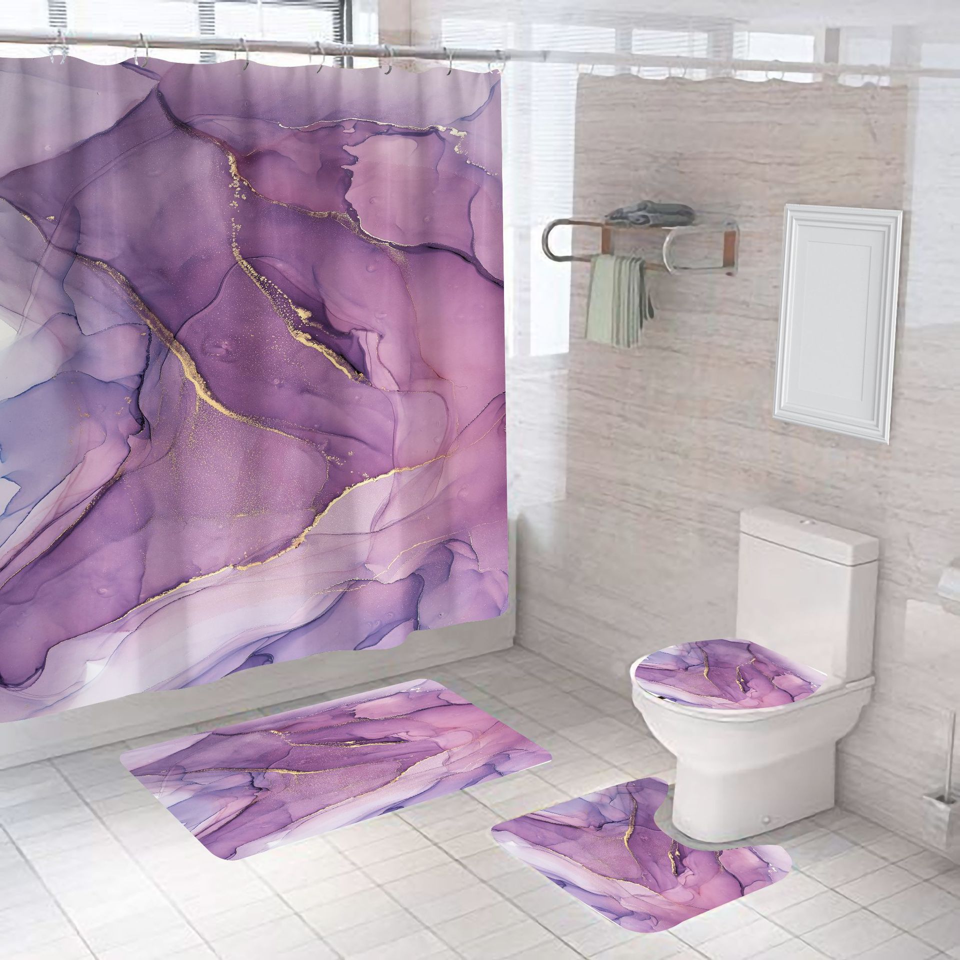 Marble shower curtain bathroom curtain bathroom curtain cross-border shower curtain digital printing factory direct supply