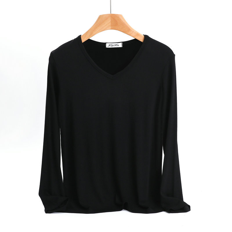 Modal V-neck bottoming shirt women's spring and autumn thin solid color inner long sleeve T-shirt thin plus size all-match foreign style top