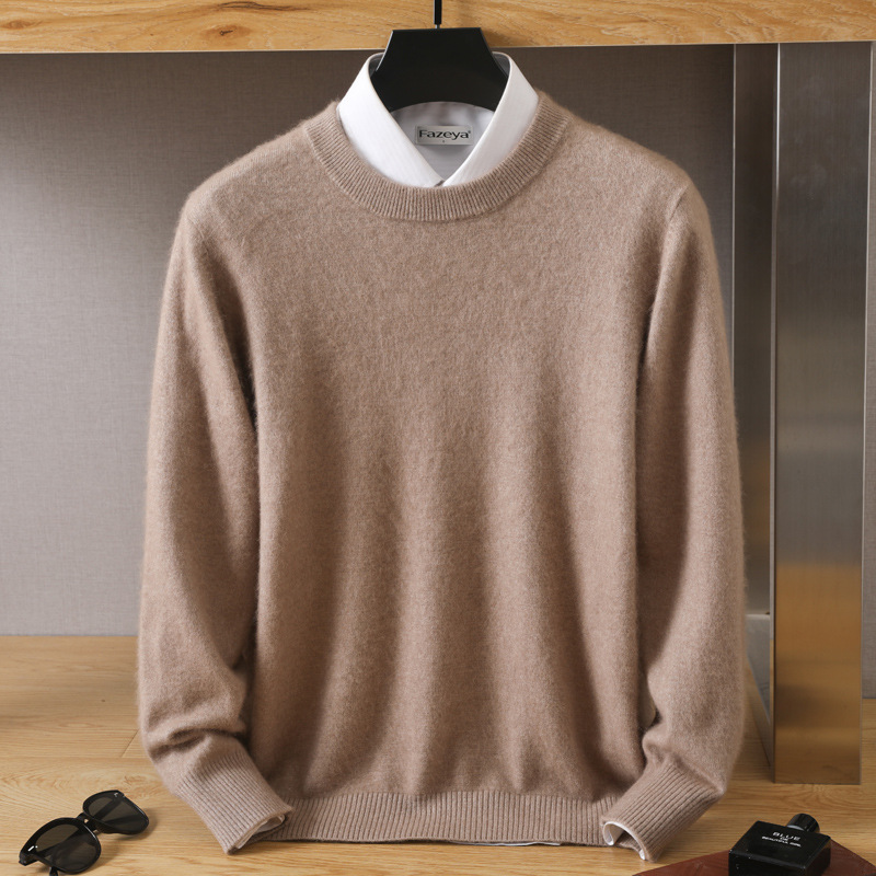 Cashmere sweater men's round neck pullover mink sweater autumn and winter loose wool plus size bottoming mink knitted sweater woolen sweater