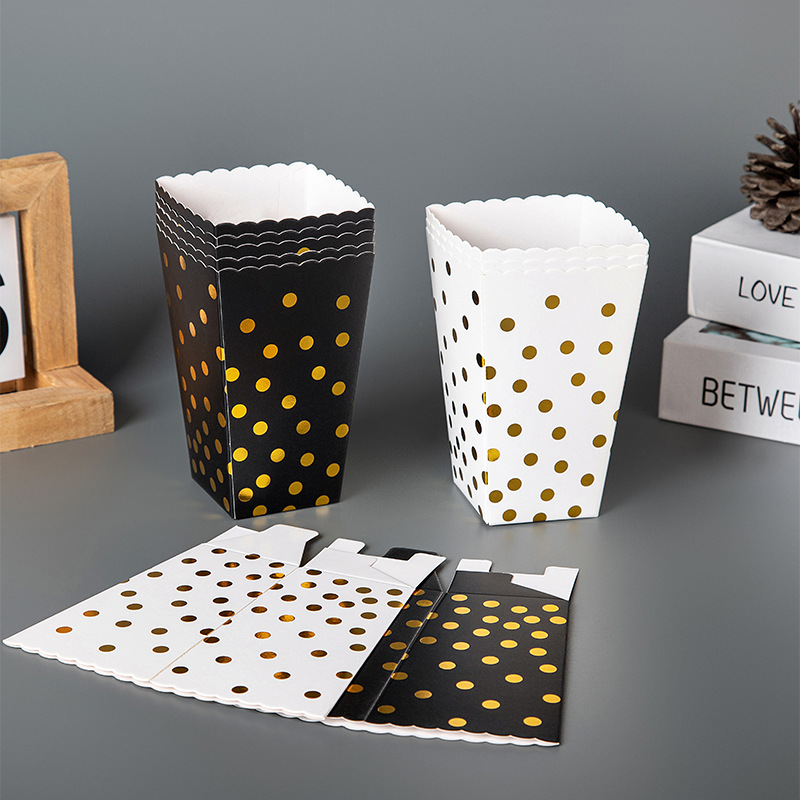 In stock wholesale black and white bronzing popcorn box chicken rice chips food packing box disposable food carton