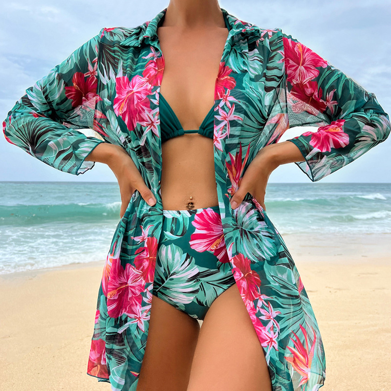 Mesh Printed Three-piece Sexy European and American bikini Swimsuit Women's Cross-border Export Hot AliExpress bikini