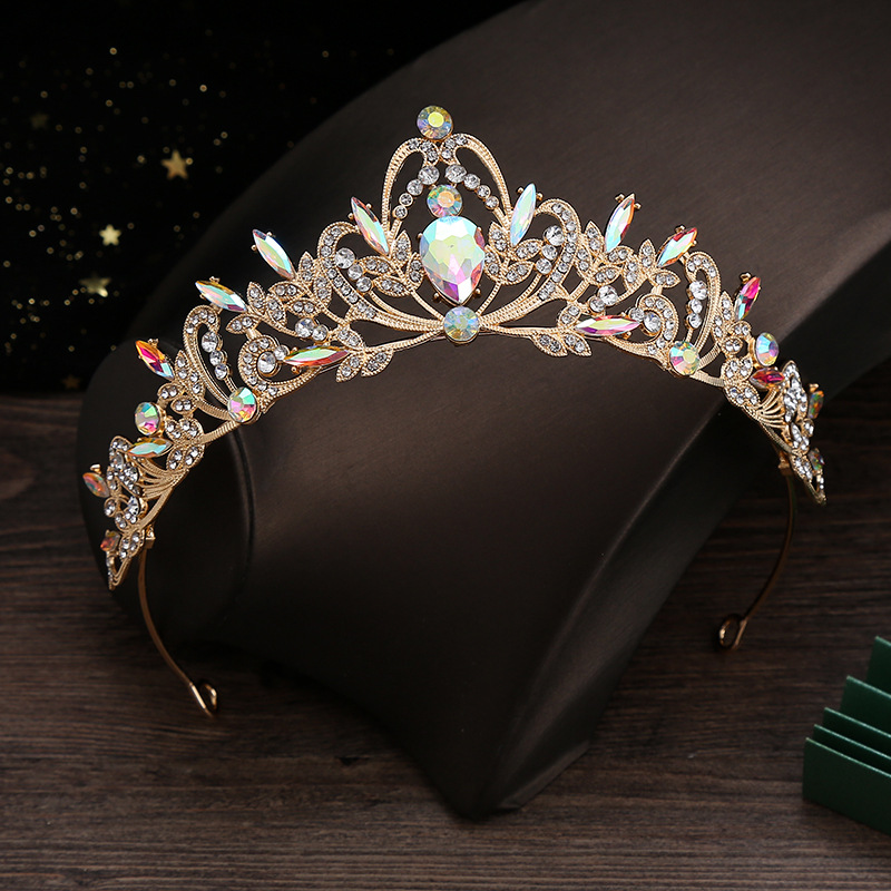 Baroque retro Crown TikTok hot selling Mori wedding crown alloy high-end rhinestone headdress colorful new