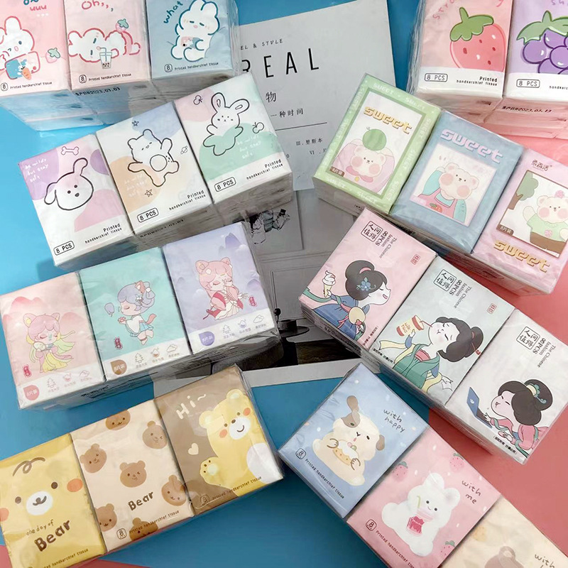 Printed Handkerchief Paper Cartoon Printed Paper Towel Portable Small Pack Paper Facial Tissue Toilet Paper Colorful Napkin
