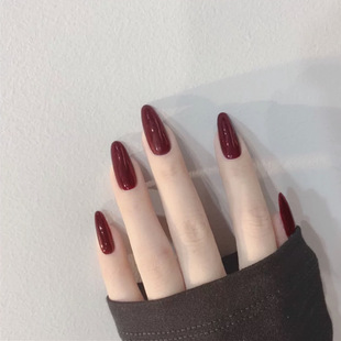 CS-80 long round wine red fake nails wearing nail stickers finished nail stickers 24 nail stickers wholesale