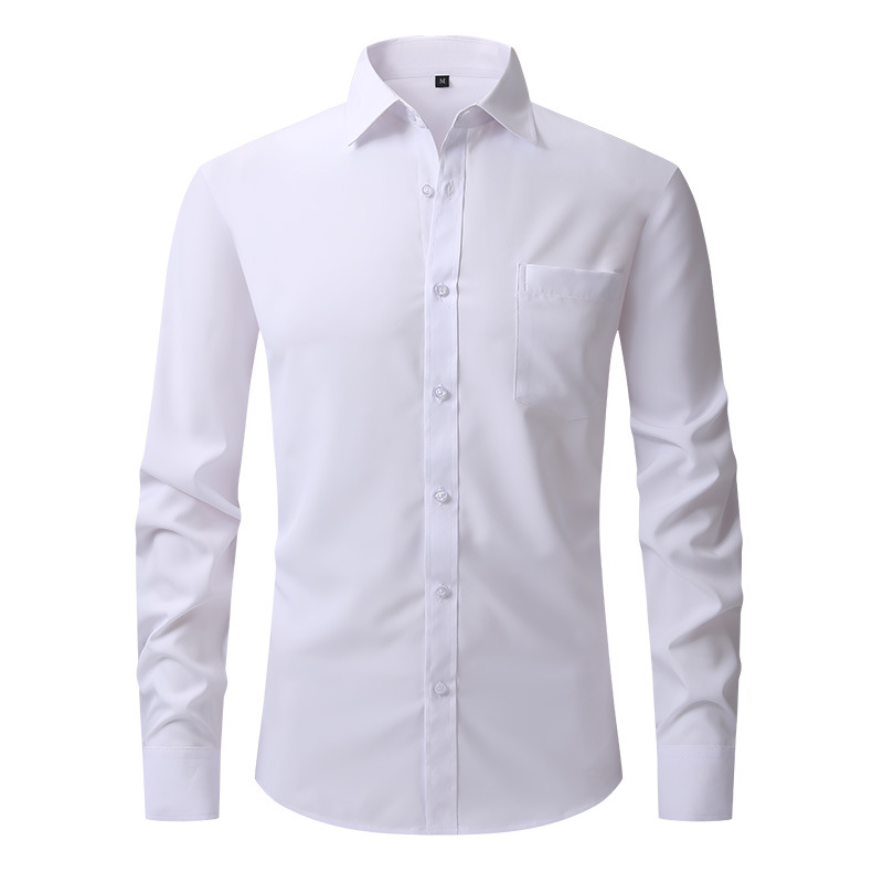 Amazon Explosions Long-sleeved White Shirt Men's Four-sided Elastic Anti-wrinkle Solid Color Business Casual Loose Outer Wear Shirt