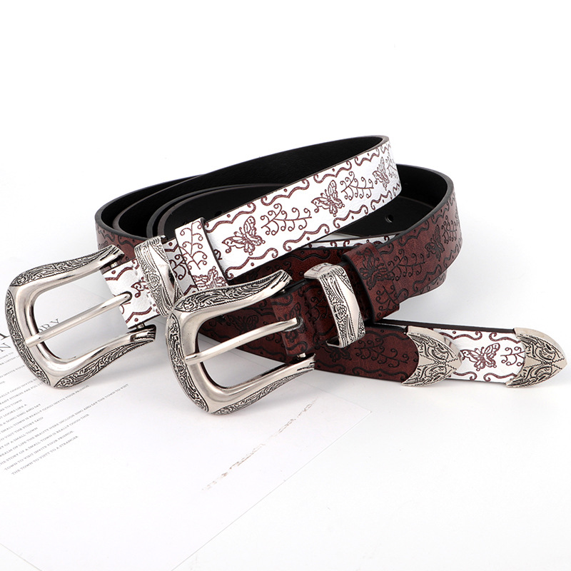 Printed Butterfly Belt Women's American Style Vintage Old-fashioned All-match High-end Jeans Accessories Trendy Student Waist Belt