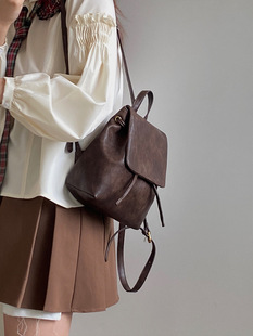 Red Riding Book with Small Retro Brown Backpack Women's 2023 Spring and Summer New Simple Artistic All-match Shoulder Bag