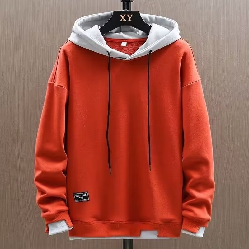 Fake two-piece sweater men's trendy 2023 thin fashion brand men's spring and autumn casual loose hooded jacket
